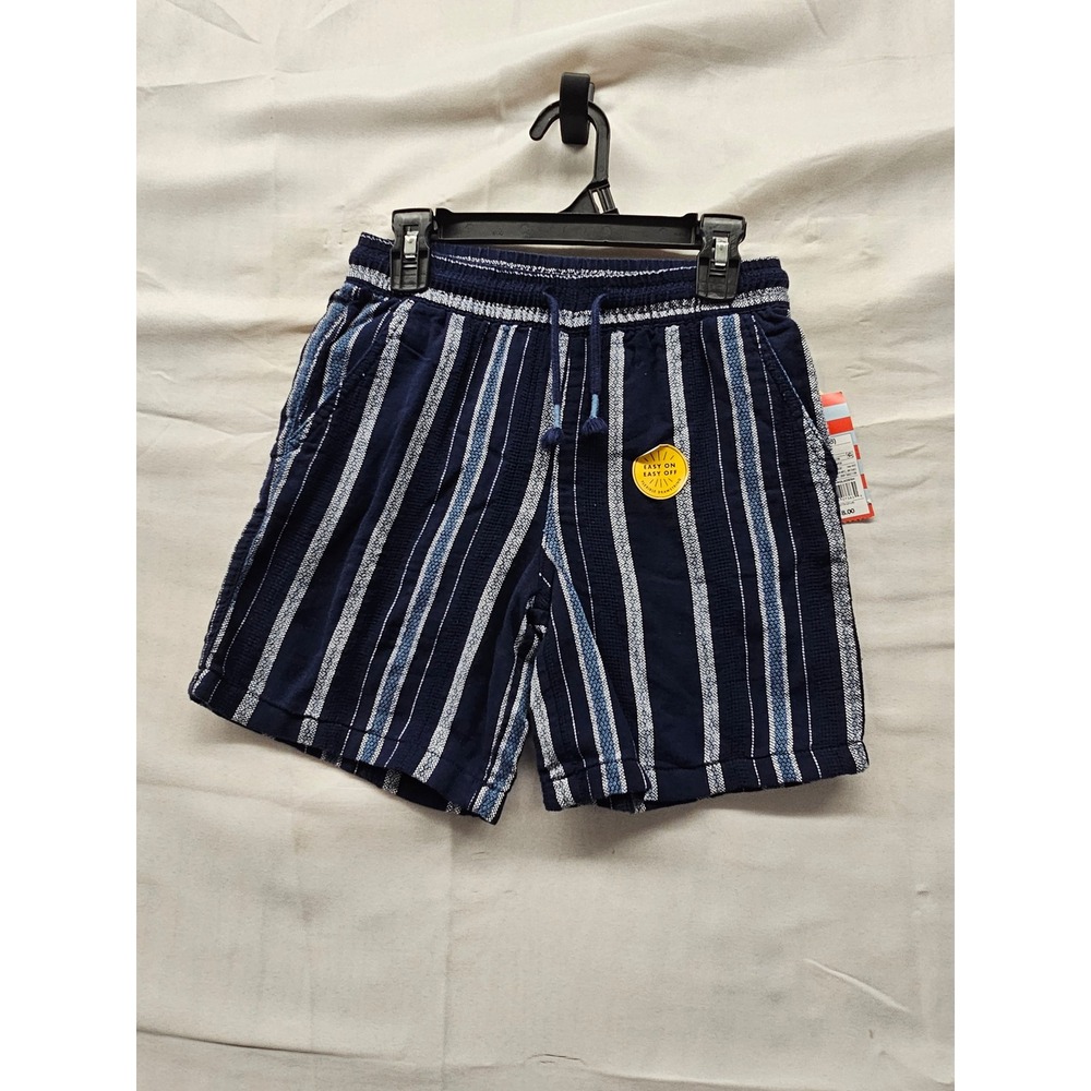 Cat & Jack Boys Striped Pull On Shorts Blue Cotton Linen Blend Casual Size Med